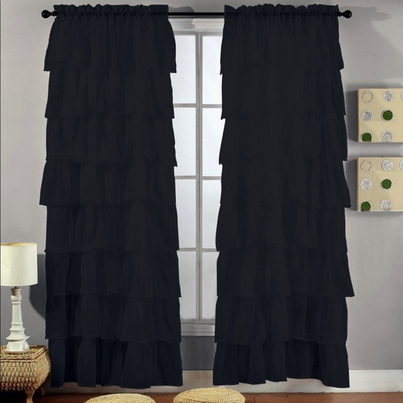 4 pieces solid black gypsy ruffle sheer curtains - Picture 2 of 3